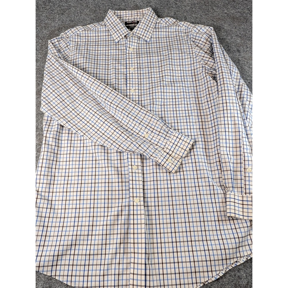 Kirkland Signature Mens XL 17.5 36/37 Tailored Fit Non-Iron Cotton Check Shirt